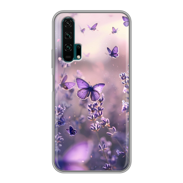 Силиконовый противоударный чехол на Huawei Honor 20 Pro с принтом бабочки и лаванда Силиконовый противоударный чехол на Huawei Honor 20 Pro с принтом бабочки и лаванда