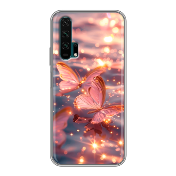 Силиконовый противоударный чехол на Huawei Honor 20 Pro с принтом бабочки розовые Силиконовый противоударный чехол на Huawei Honor 20 Pro с принтом бабочки розовые