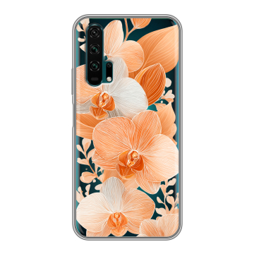 Силиконовый противоударный чехол на Huawei Honor 20 Pro с принтом Бежевые цветы Силиконовый противоударный чехол на Huawei Honor 20 Pro с принтом Бежевые цветы
