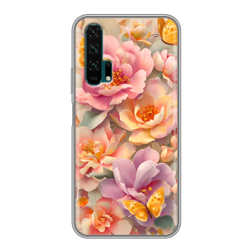 Силиконовый противоударный чехол на Huawei Honor 20 Pro с принтом Цветы и бабочки Силиконовый противоударный чехол на Huawei Honor 20 Pro с принтом Цветы и бабочки