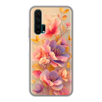 Силиконовый противоударный чехол на Huawei Honor 20 Pro с принтом Цветы и бабочки