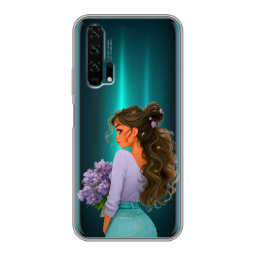 Силиконовый противоударный чехол на Huawei Honor 20 Pro с принтом девушка цветы