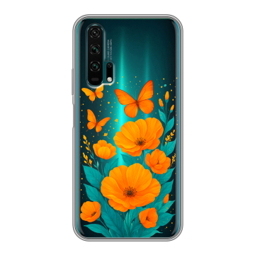 Силиконовый противоударный чехол на Huawei Honor 20 Pro с принтом цветы бабочки