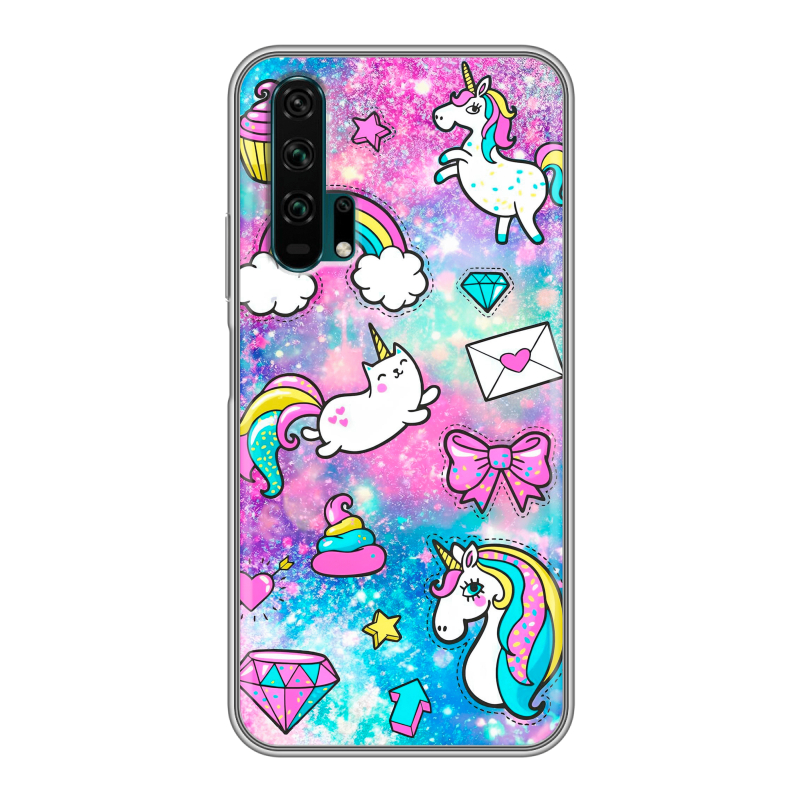 Силиконовый противоударный чехол на Huawei Honor 20 Pro с принтом Единороги Силиконовый противоударный чехол на Huawei Honor 20 Pro с принтом Единороги