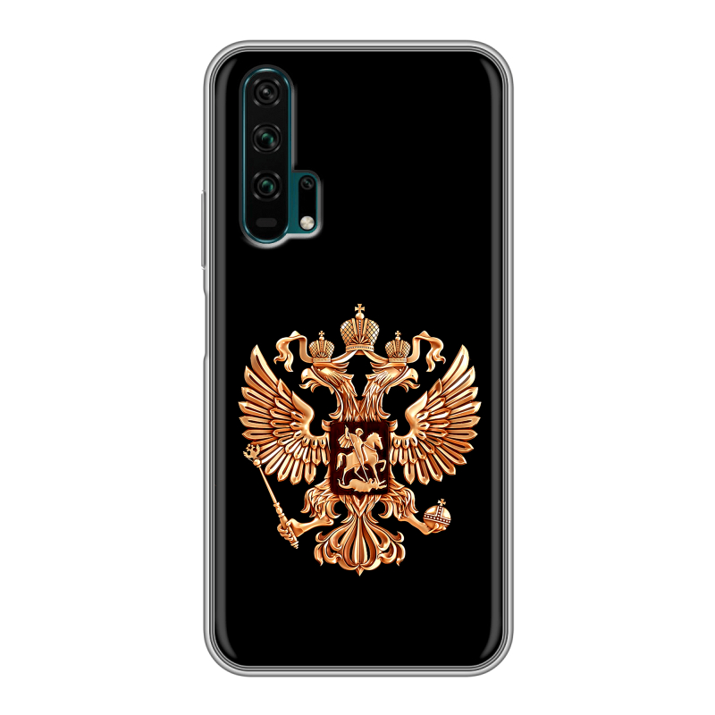 Силиконовый противоударный чехол на Huawei Honor 20 Pro с принтом Герб России золотой Силиконовый противоударный чехол на Huawei Honor 20 Pro с принтом Герб России золотой