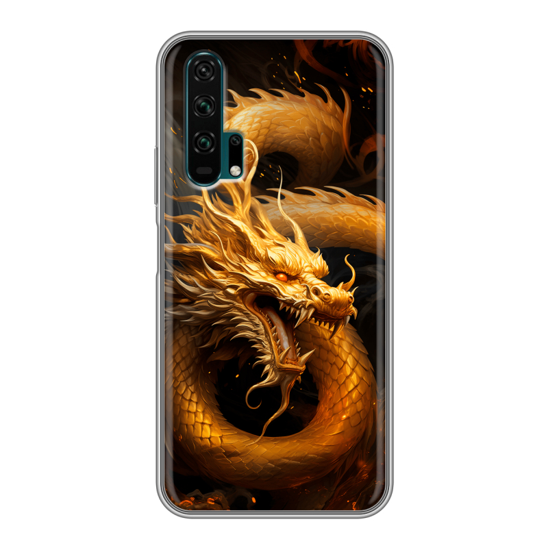 Силиконовый противоударный чехол на Huawei Honor 20 Pro с принтом Золотой дракон Силиконовый противоударный чехол на Huawei Honor 20 Pro с принтом Золотой дракон