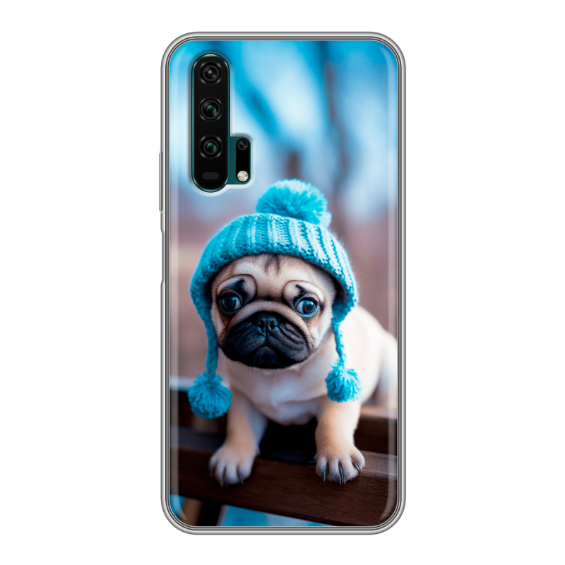 Силиконовый противоударный чехол на Huawei Honor 20 Pro с принтом Мопс в шапке Силиконовый противоударный чехол на Huawei Honor 20 Pro с принтом Мопс в шапке