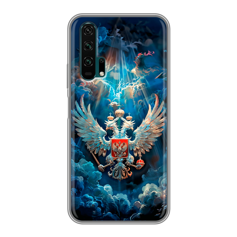 Силиконовый противоударный чехол на Huawei Honor 20 Pro с принтом Герб флаг России Силиконовый противоударный чехол на Huawei Honor 20 Pro с принтом Герб флаг России