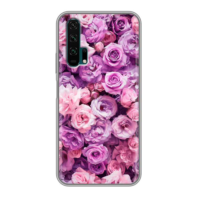 Силиконовый противоударный чехол на Huawei Honor 20 Pro с принтом лавандовые розы Силиконовый противоударный чехол на Huawei Honor 20 Pro с принтом лавандовые розы