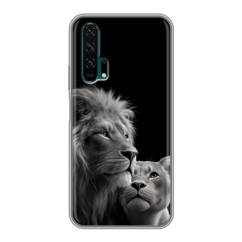 Силиконовый противоударный чехол на Huawei Honor 20 Pro с принтом Лев кошки Силиконовый противоударный чехол на Huawei Honor 20 Pro с принтом Лев кошки