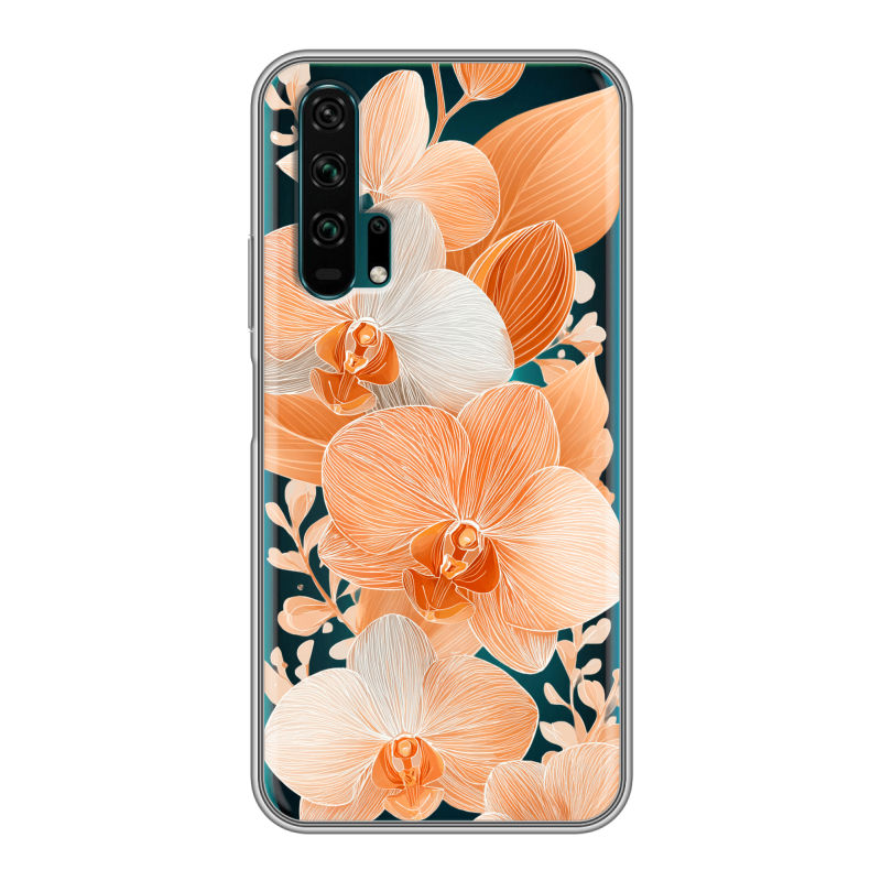 Силиконовый противоударный чехол на Huawei Honor 20 Pro с принтом Бежевые цветы Силиконовый противоударный чехол на Huawei Honor 20 Pro с принтом Бежевые цветы