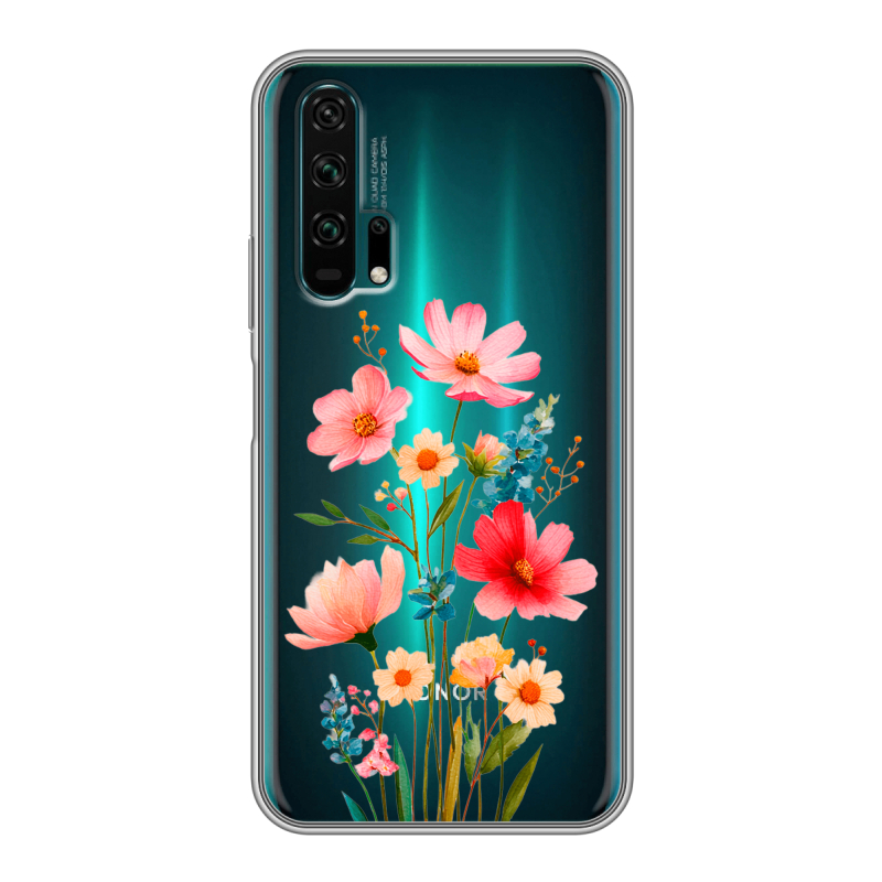 Силиконовый противоударный чехол на Huawei Honor 20 Pro с принтом Цветы Силиконовый противоударный чехол на Huawei Honor 20 Pro с принтом Цветы