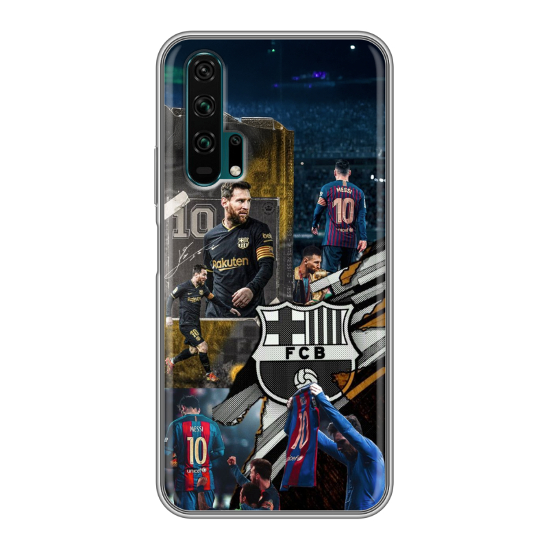 Силиконовый противоударный чехол на Huawei Honor 20 Pro с принтом Messi Barcelona Силиконовый противоударный чехол на Huawei Honor 20 Pro с принтом Messi Barcelona