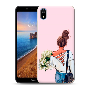 Силиконовый чехол на Xiaomi RedMi 7A с принтом Девушка и букет Силиконовый чехол на Xiaomi RedMi 7A с принтом Девушка и букет