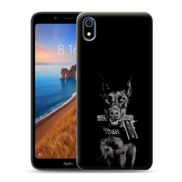 Силиконовый чехол на Xiaomi RedMi 7A с принтом Доберман и пистолет Силиконовый чехол на Xiaomi RedMi 7A с принтом Доберман и пистолет