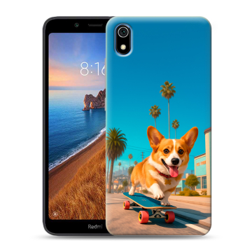 Силиконовый чехол на Xiaomi RedMi 7A с принтом Корги на скейте Силиконовый чехол на Xiaomi RedMi 7A с принтом Корги на скейте