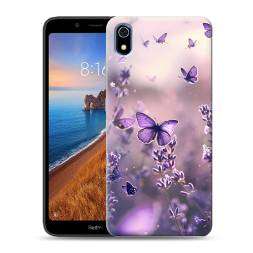 Силиконовый чехол на Xiaomi RedMi 7A с принтом бабочки и лаванда Силиконовый чехол на Xiaomi RedMi 7A с принтом бабочки и лаванда