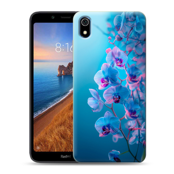 Силиконовый чехол на Xiaomi RedMi 7A с принтом голубые орхидеи Силиконовый чехол на Xiaomi RedMi 7A с принтом голубые орхидеи