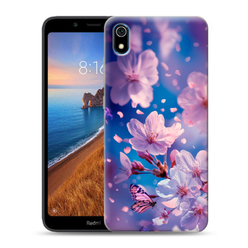 Силиконовый чехол на Xiaomi RedMi 7A с принтом цветы бабочки Силиконовый чехол на Xiaomi RedMi 7A с принтом цветы бабочки