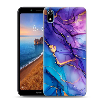 Силиконовый чехол на Xiaomi RedMi 7A с принтом синий мрамор Силиконовый чехол на Xiaomi RedMi 7A с принтом синий мрамор