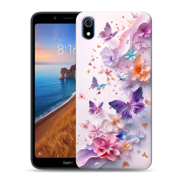 Силиконовый чехол на Xiaomi RedMi 7A с принтом цветы бабочки Силиконовый чехол на Xiaomi RedMi 7A с принтом цветы бабочки