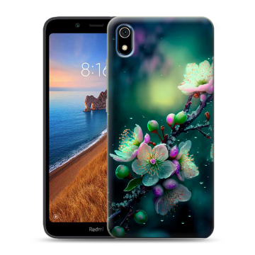 Силиконовый чехол на Xiaomi RedMi 7A с принтом Цветы и мрамор Силиконовый чехол на Xiaomi RedMi 7A с принтом Цветы и мрамор