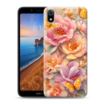 Силиконовый чехол на Xiaomi RedMi 7A с принтом Цветы и бабочки