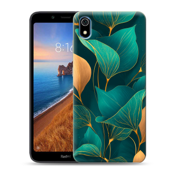 Силиконовый чехол на Xiaomi RedMi 7A с принтом Листья и золото
