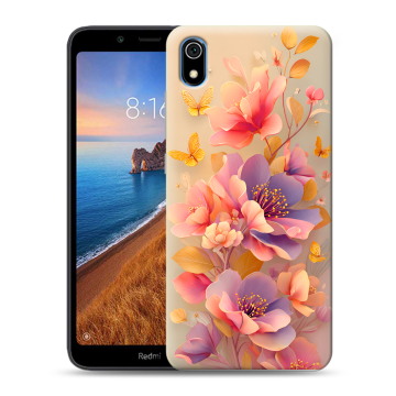 Силиконовый чехол на Xiaomi RedMi 7A с принтом Цветы и бабочки Силиконовый чехол на Xiaomi RedMi 7A с принтом Цветы и бабочки