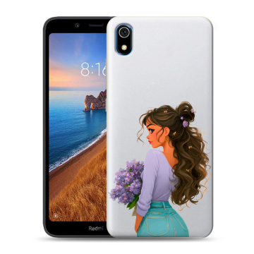 Силиконовый чехол на Xiaomi RedMi 7A с принтом девушка цветы Силиконовый чехол на Xiaomi RedMi 7A с принтом девушка цветы