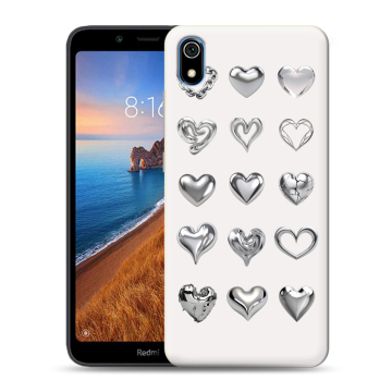 Силиконовый чехол на Xiaomi RedMi 7A с принтом Y2K сердечки Силиконовый чехол на Xiaomi RedMi 7A с принтом Y2K сердечки