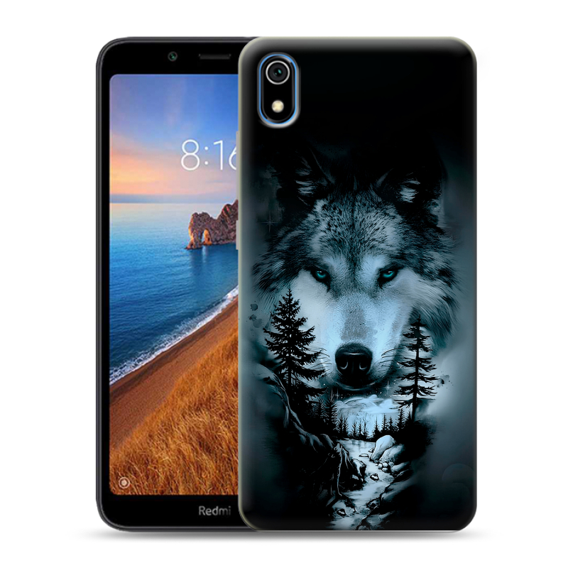 Силиконовый противоударный чехол на Xiaomi RedMi 7A с принтом Лесной волк Силиконовый противоударный чехол на Xiaomi RedMi 7A с принтом Лесной волк