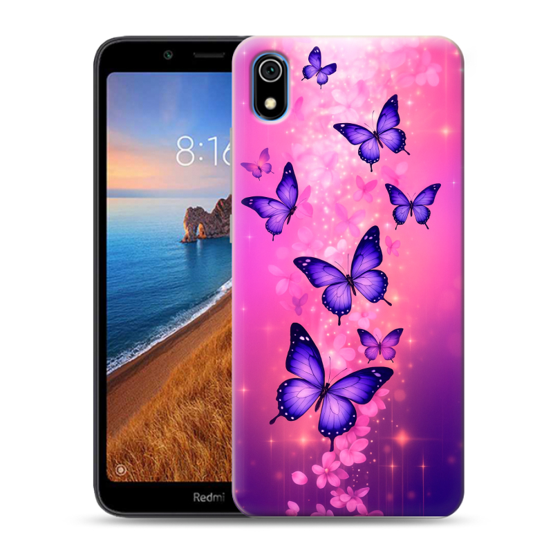 Силиконовый противоударный чехол на Xiaomi RedMi 7A с принтом Бабочки Силиконовый противоударный чехол на Xiaomi RedMi 7A с принтом Бабочки