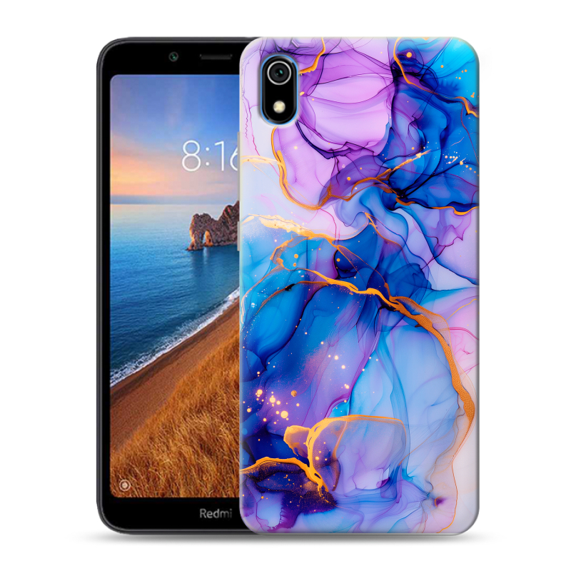 Пластиковый чехол на Xiaomi RedMi 7A с принтом синий мрамор Пластиковый чехол на Xiaomi RedMi 7A с принтом синий мрамор