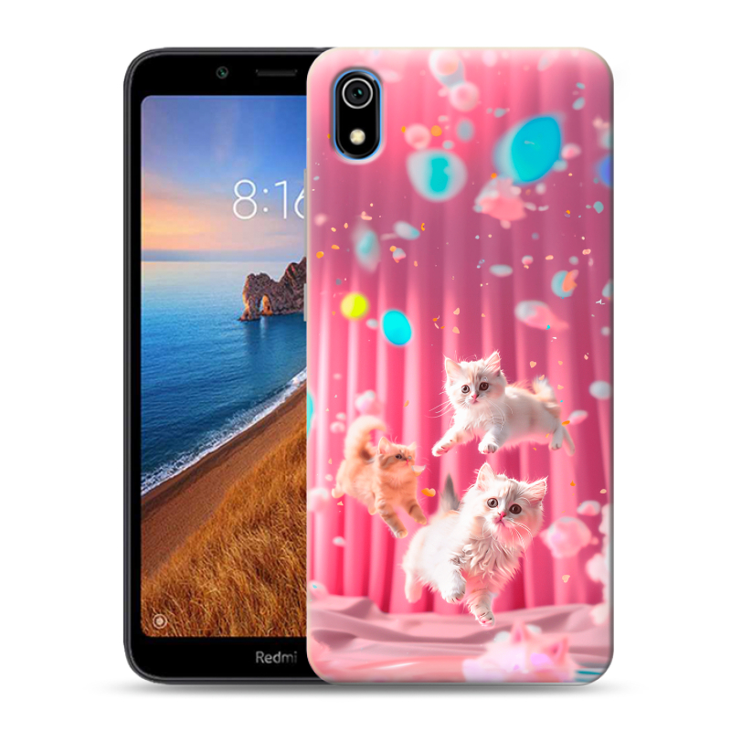 Пластиковый чехол на Xiaomi RedMi 7A с принтом милые котики Пластиковый чехол на Xiaomi RedMi 7A с принтом милые котики