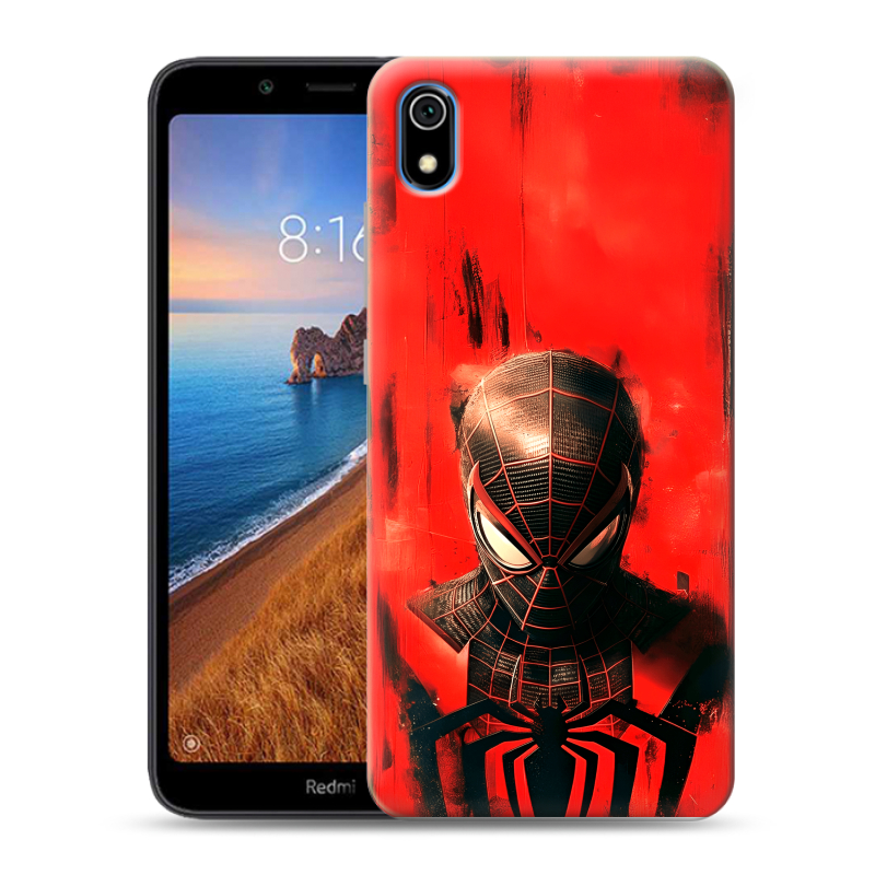 Силиконовый противоударный чехол на Xiaomi RedMi 7A с принтом человек паук spiderman Силиконовый противоударный чехол на Xiaomi RedMi 7A с принтом человек паук spiderman