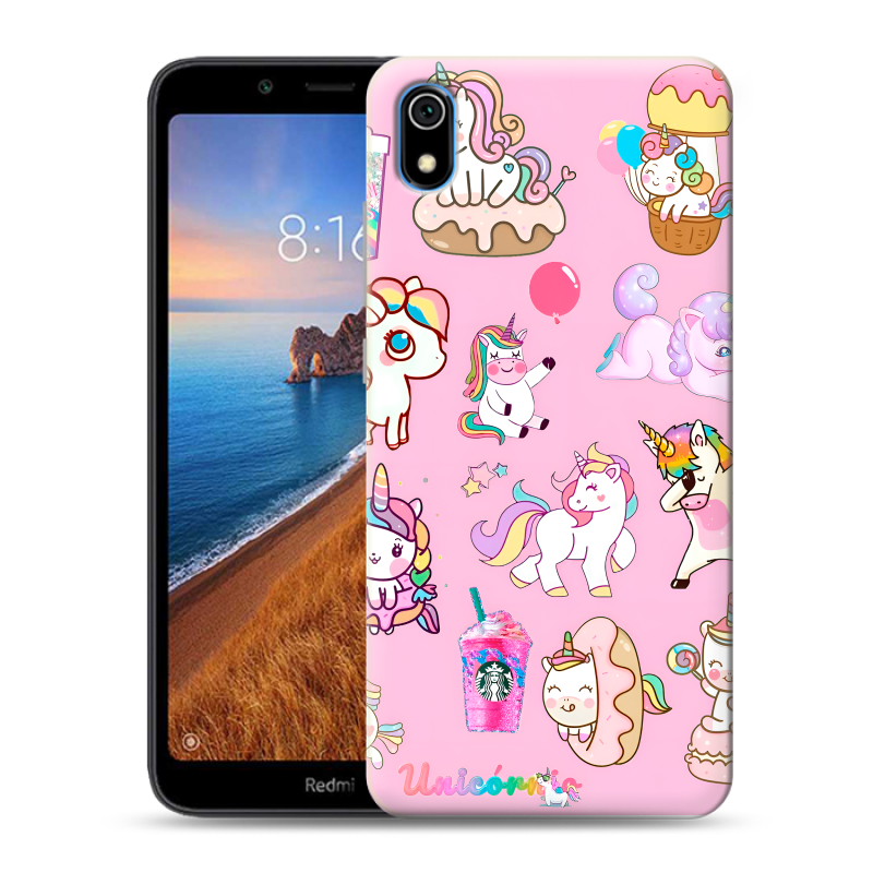 Силиконовый противоударный чехол на Xiaomi RedMi 7A с принтом розовые единороги Силиконовый противоударный чехол на Xiaomi RedMi 7A с принтом розовые единороги