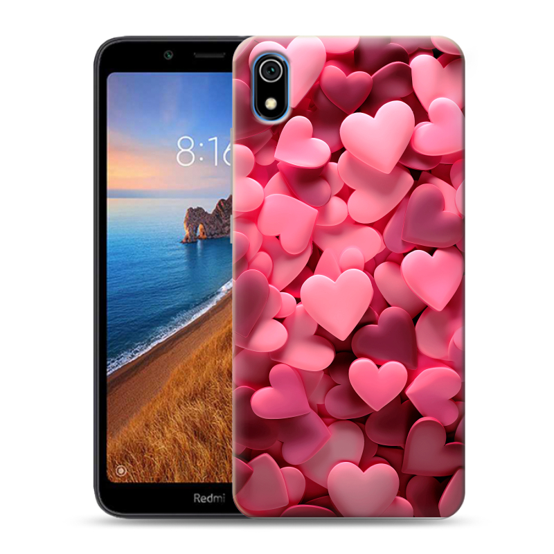 Силиконовый чехол на Xiaomi RedMi 7A с принтом розовые сердечки Силиконовый чехол на Xiaomi RedMi 7A с принтом розовые сердечки