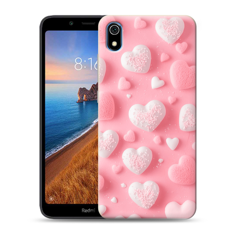 Силиконовый чехол на Xiaomi RedMi 7A с принтом Сердечки Силиконовый чехол на Xiaomi RedMi 7A с принтом Сердечки