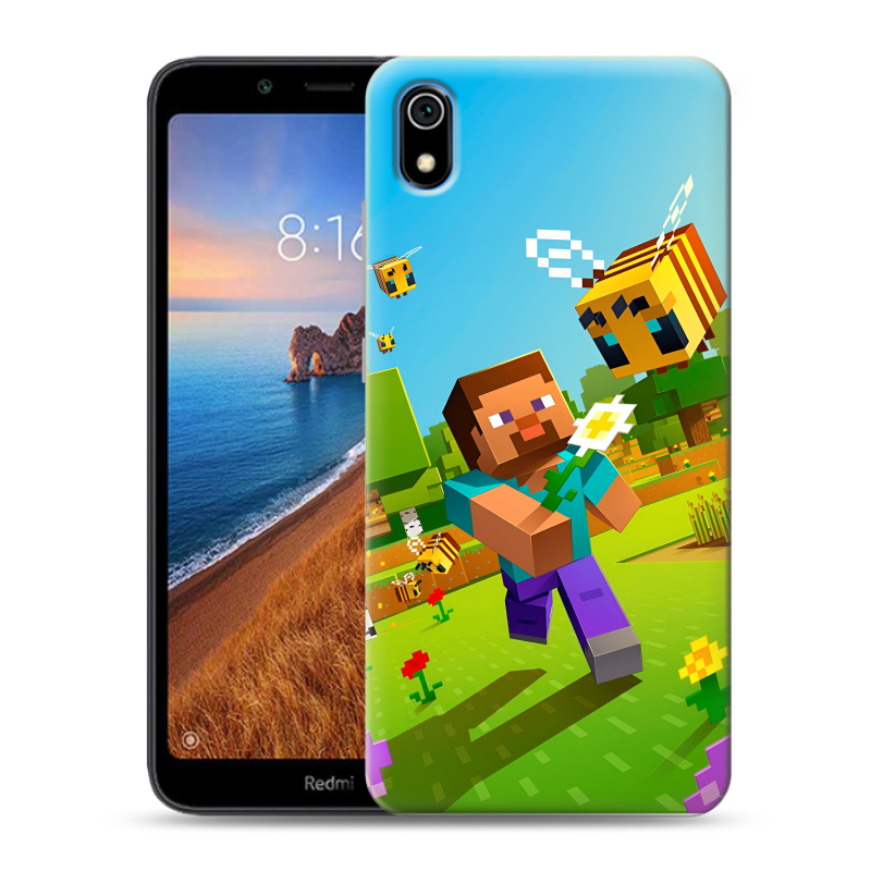 Силиконовый противоударный чехол на Xiaomi RedMi 7A с принтом Майнкрафт Minecraft Силиконовый противоударный чехол на Xiaomi RedMi 7A с принтом Майнкрафт Minecraft
