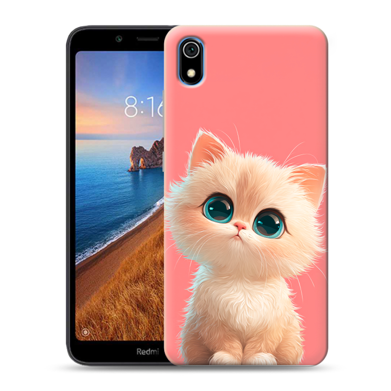 Силиконовый противоударный чехол на Xiaomi RedMi 7A с принтом Розовый котенок Силиконовый противоударный чехол на Xiaomi RedMi 7A с принтом Розовый котенок