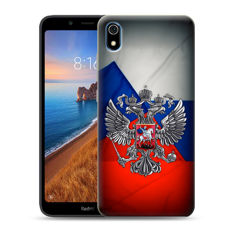 Силиконовый противоударный чехол на Xiaomi RedMi 7A с принтом Флаг России Силиконовый противоударный чехол на Xiaomi RedMi 7A с принтом Флаг России