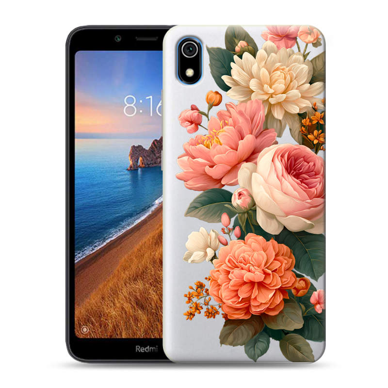 Силиконовый противоударный чехол на Xiaomi RedMi 7A с принтом цветы Силиконовый противоударный чехол на Xiaomi RedMi 7A с принтом цветы