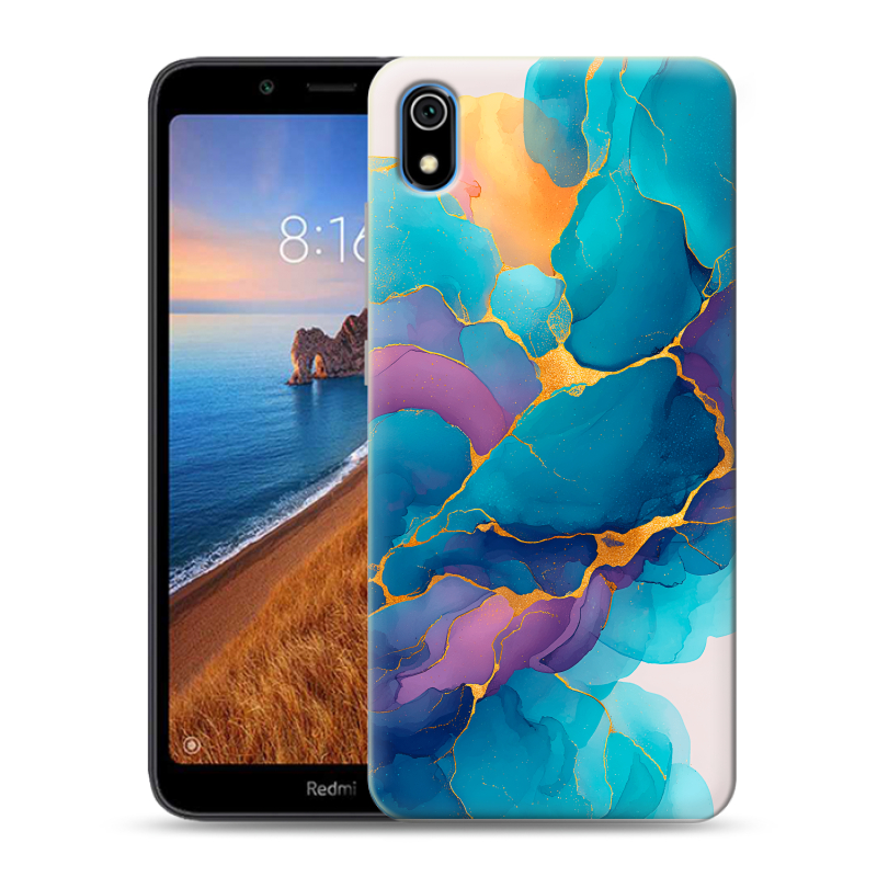 Силиконовый противоударный чехол на Xiaomi RedMi 7A с принтом Мрамор блестки Силиконовый противоударный чехол на Xiaomi RedMi 7A с принтом Мрамор блестки