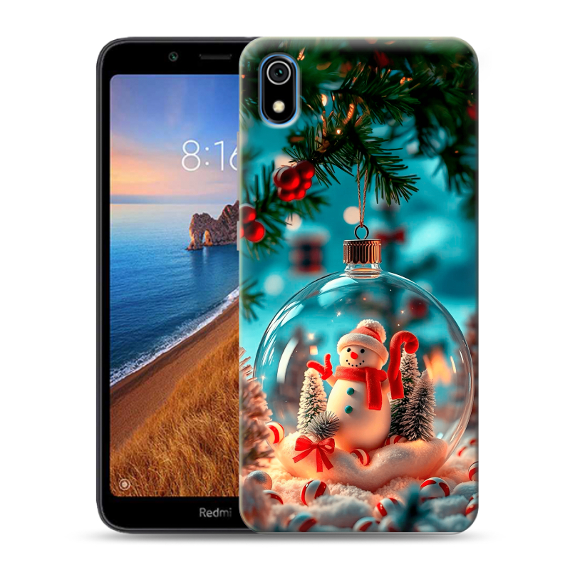 Силиконовый противоударный чехол на Xiaomi RedMi 7A с принтом Новый год Силиконовый противоударный чехол на Xiaomi RedMi 7A с принтом Новый год
