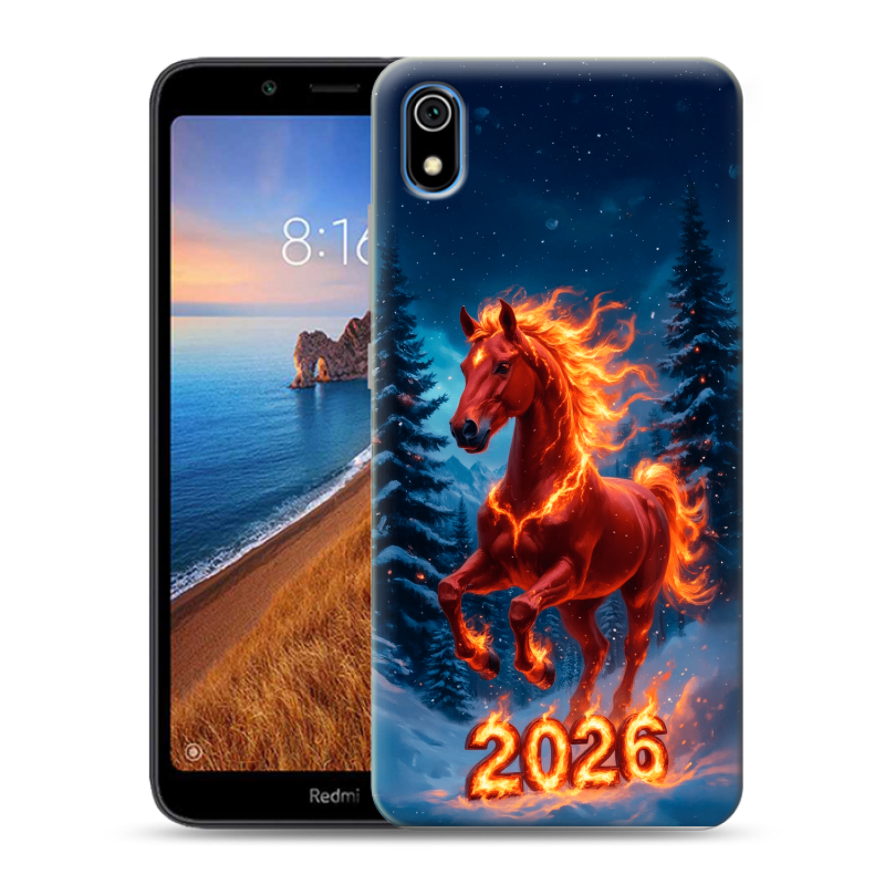 Пластиковый чехол на Xiaomi RedMi 7A с принтом Новый год коня Пластиковый чехол на Xiaomi RedMi 7A с принтом Новый год коня
