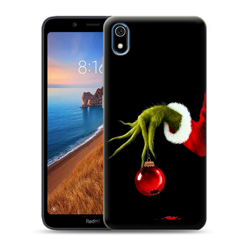 Силиконовый противоударный чехол на Xiaomi RedMi 7A с принтом Новый год Гринч Силиконовый противоударный чехол на Xiaomi RedMi 7A с принтом Новый год Гринч