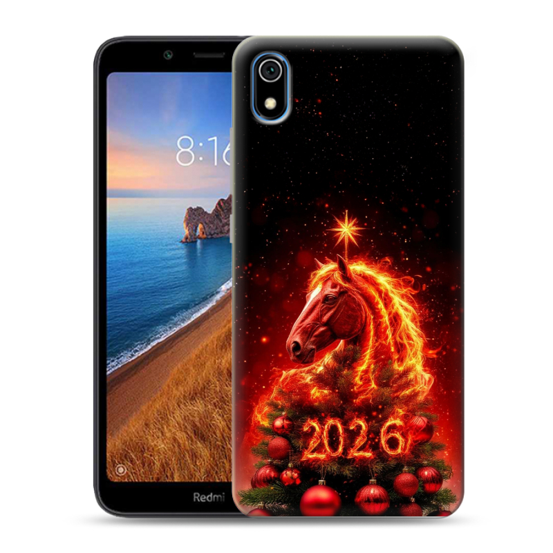 Силиконовый противоударный чехол на Xiaomi RedMi 7A с принтом Новый год Силиконовый противоударный чехол на Xiaomi RedMi 7A с принтом Новый год