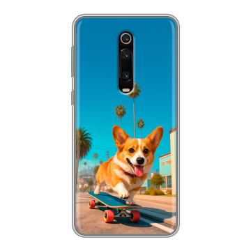 Силиконовый чехол на Xiaomi RedMi K20 с принтом Корги на скейте