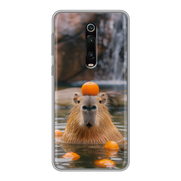 Силиконовый чехол на Xiaomi RedMi K20 с принтом Капибара с апельсином
